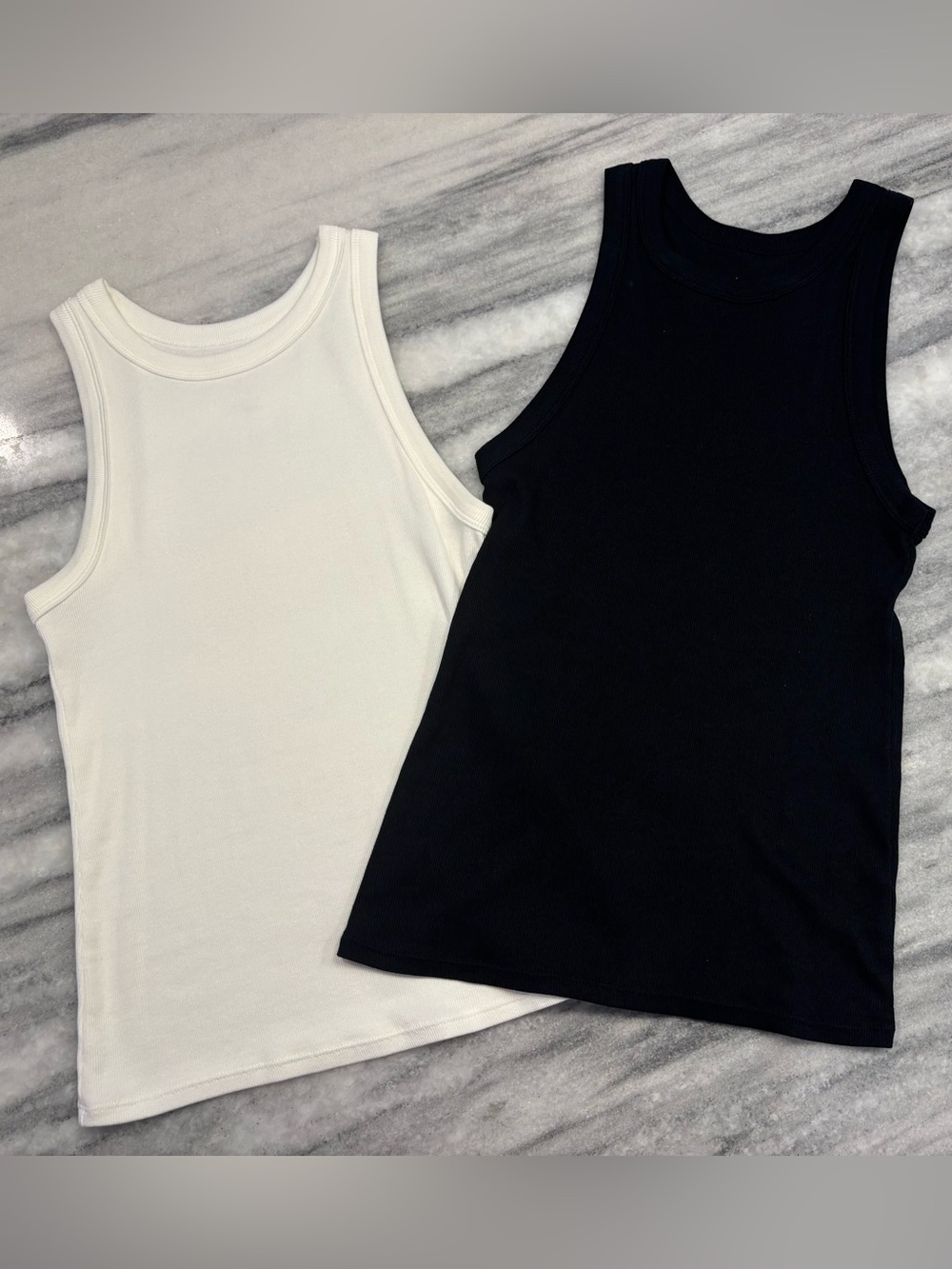 a new day Women's Slim Fit Ribbed High Neck Tank Tops Black and White